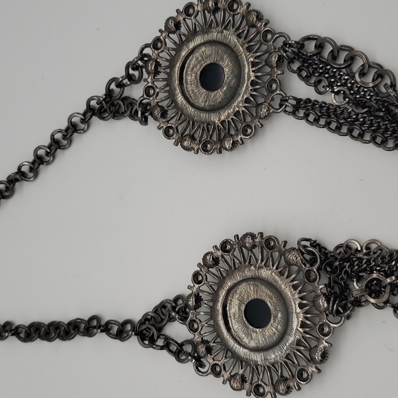 Express Statement Necklace Gunmetal/Black/Clear Rhinestones and Chains - Picture 11 of 11